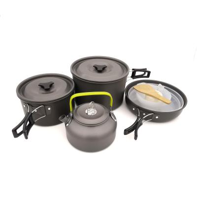 China Viable outdoor non-stick aluminum cookware kit traveling increasing picnic camping cookware set for sale