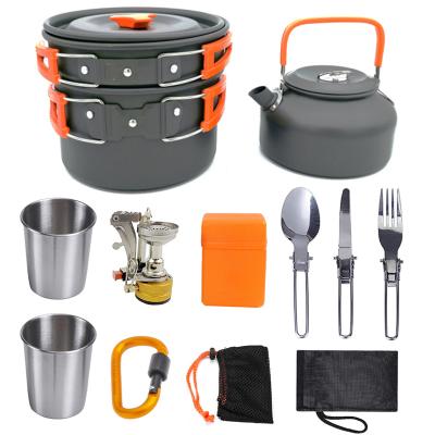 China Sustainable Outdoor Camping Traveling Non Stick Aluminum Cookware Pot Pan Cookware Sets for sale