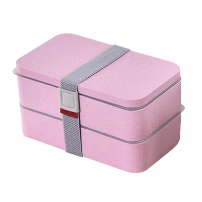 China Sustainable 2 Layer Microwave Food Packaging Container Japan Bento Box Wheat Straw Lunch Box for sale