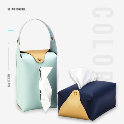 China Modern Demountable Outdoor Travel Bathroom PU Paper Towel Bag Hanging Leather Tissue Box For Car for sale