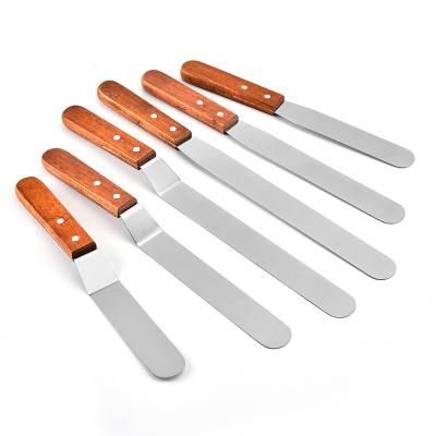 China Sustainable Baking Tools Cream Spatula With Wooden Handle Cake Decorating Stainless Steel Spatula for sale