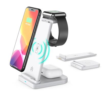 China 3 in 1 2021 Detachable Hot Selling Amazon Qi 15W Fast Charging Station for iPhone and Samsung Mobile Phone Holder for sale