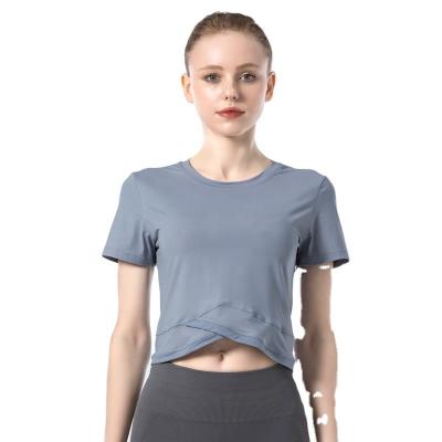 China Breathable High Quality Pure Silk Color Touch Quick-Drying Fitness Shorts Sleeve Spring Spring Sportswear Women Summer Women Yoga Tops for sale