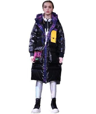 China Viable Patent Women Down Coat Shiny Colorful Matching Duck Down Jacket White Long Coat Plaid Jumpsuit Length for sale