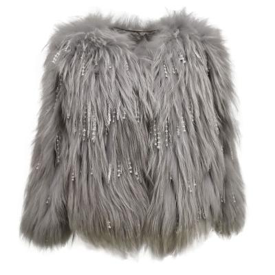 China Winter Fashion Women's Clothing Tassels Sequins Fur Shorts Coat Anti-wrinkle Real Bling Bling Raccoon Fur Ladies Jacket for sale