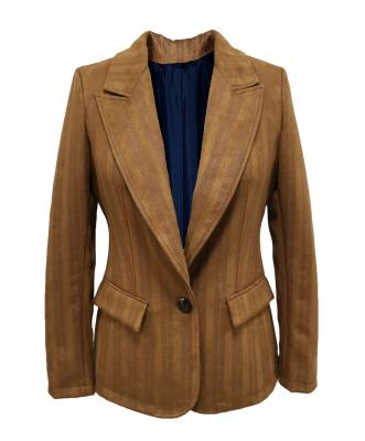 China Breathable Suedette Printed Women's Microsuede Blazer Striped Print Suit Jacket For Ladies for sale