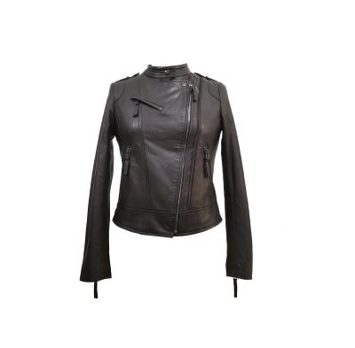 China Black Waterproof Lambskin Design Fashion Genuine Nappa Leather Oil-proof Oil-proof Dirt-resist Motor Biker Jacket For Ladies for sale