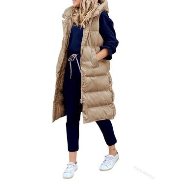 China Fashion Hooded Long Sleeveless Casual Vest Anti-wrinkle Solid Color Single Breasted Vest Coat For Women Winter for sale