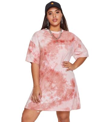 China High Quality Plus Size Anti-wrinkle Printed T-shirt Plus Size Women's Blouse Round Neck Shorts Sheath Long Loose Tie Dye Print T-shirt for sale