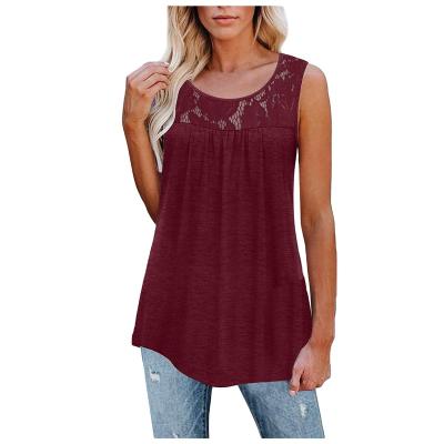 China QUICK DRY Latest Casual Round Neck Sleeveless Pleated Quilting Simple Basics Invest Upper Breathable Lace Cotton Tank Tops For Women for sale