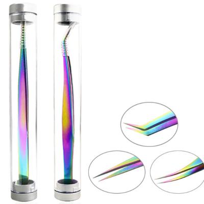 China High Quality Titanium Plating Rainbow Lash Tools Eyelash Extension Tweezers Eyelash Extension Stainless Steel Tweezers for sale