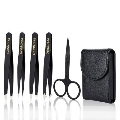 China UERRUAM Eyebrow Tweezers Eyebrow Scissor Hair Removal Tweezers Set Eyebrow Grooming Set for sale