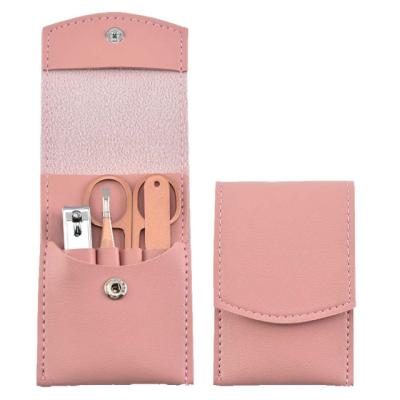 China Pink Manicure Kit Nail Set 4pcs Manicure Set Grooming Kit with PU Leather Case for Women for sale