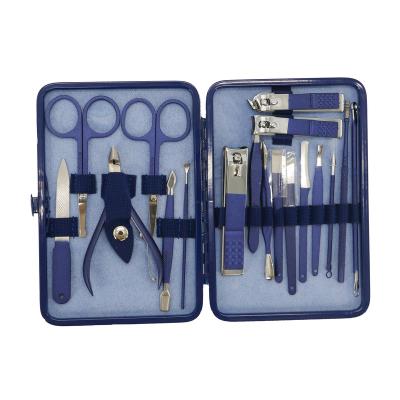 China Professional Blue Manicure Set 18pcs Men Grooming Tools Kit Manicure Set Nail Clippers Kit Pedicure Kit for sale