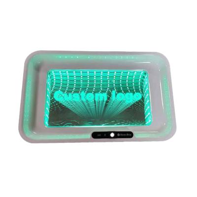 China PP+PVC New Arrival Light Up Custom LED Serving Trays Logo LED Rolling Tray 3D Infinity Mirror for sale