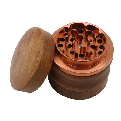 China Wood& Custom Wooden Roller Smoking Herb Grinder Aluminum Sublimation Accessories Herb And Spice Grinder 63MM Tobacco Machine for sale