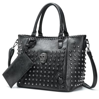 China New Rivet Whipstitching Quality PU Leather Tote Bag Purse Skull Handbag Punk Cross Shoulder Bag - Body Bag for sale