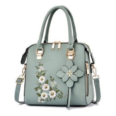 China Fashion\Comfortable Blue Floral PU\Goods 2022 Big Fashion Cute Designs Embroidery Shoulder Ladies Leather Trim Women Handbags for sale