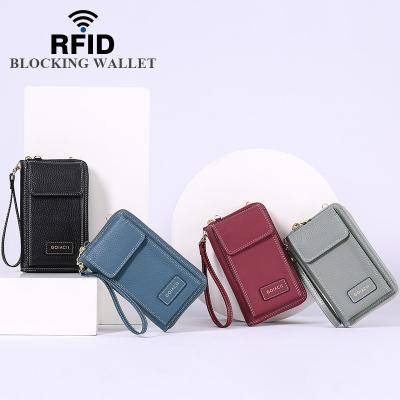 China RFID Cross - Body Phone Bag Wallet Rfid Women's Wallet Small Purse Zipper Around Cell Phone Credit Card Purse for sale