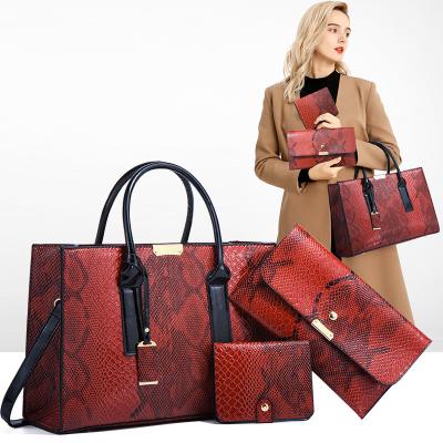 China Three-Piece Business in One Tote Bags Fashion Handbags Summer 2022 PU Snakeskin Diagonal Pattern Leather Women's Shoulder Handbags for sale