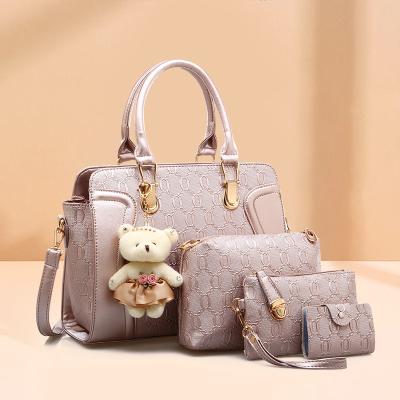 China High quality 2022 fashion embossed leather ladies pinch and purse 4 pieces set large shoulder Tote Bag Handbag Set for sale