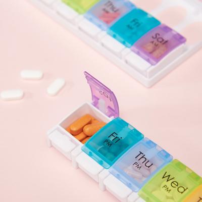 China Colorful Weekly Organizer Pill Box Pill Boxes 7 Day Pill Storage Case Medicine Case for sale