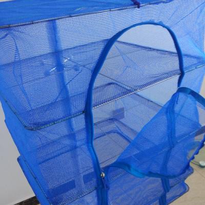 China Drying For Small Fish 3 Layers Frame Strong Galvanized Plastic Mesh Drying Cage With Zipper Sealed for sale