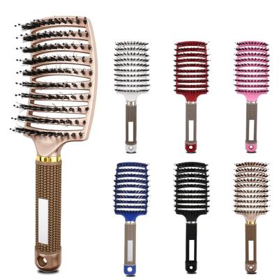 China Nondisposable Wholesale Custom Amovol Brush Boar Hair Massage Logo Private Label Gold Hair Detailing Natural Detangling Hair Brush Comb for sale