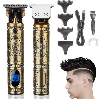 China Car Mini Portable Electric Hair Trimmer, Bronze Cordless Hair Cutter T-blade Vintage Style Beard Zero Gap Hairdressers Grooming Kit for sale