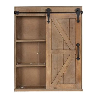 China (Other) Adjustable Wood Wall Storage Cabinet with Vanity Mirror and Sliding Barn Door, Rustic Brown Cabinet for sale