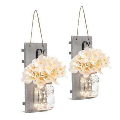 China Eco-friendly rustic wall sconces with LED fairy lights and flowers for sale