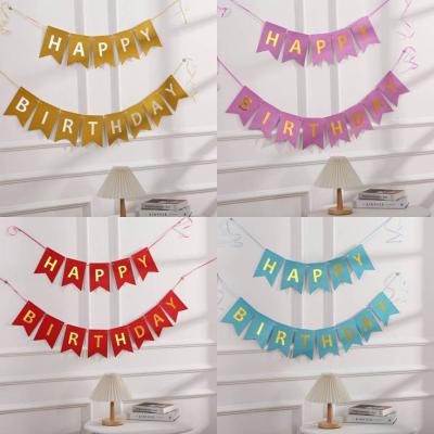 China Party Decoration Happy Birthday Pull Flag Rub Happy Birthday Pull Flag Baby Bath Decoration Hot Fishtail English Flag for sale