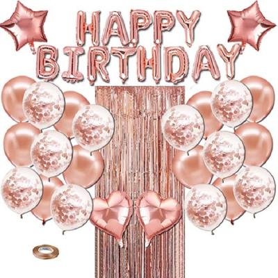 China Outdoor Indoor Rose Gold Birthday Balloon Decoration Set Birthday Party Decoration Supplies Rose Gold Rain Silk Curtain Stage Decoration for sale