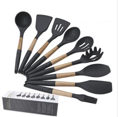 China Sustainable Wholesale 9pcs Non-slip Handle Cooking Tools Silicone Kitchen Utensils for sale