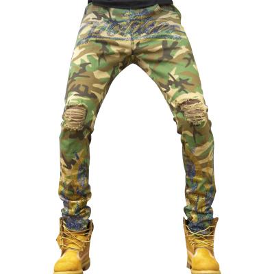 China Cheap Solid Full Body Design Mens Camouflage Jeans Full Length Slim Rocker Style Distressed Ripped Jeans For Men for sale