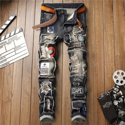 China 2022 New High Quality Viable Style Jeans Mens Distressed Fashion Ripped Straight Pants Slim Fit Plus Size Mens Denim Pants for sale