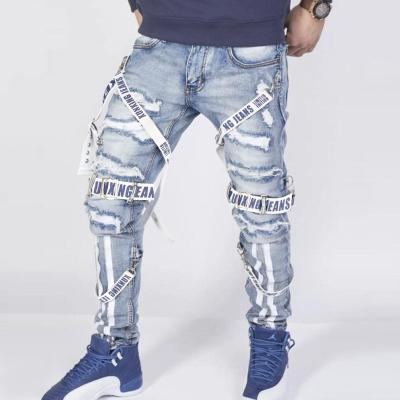 China Sustainable Mens Fashion Casual Denim Styles New Design Ripped Hole Stacked Mens Denim Pants High Quality Trousers for sale