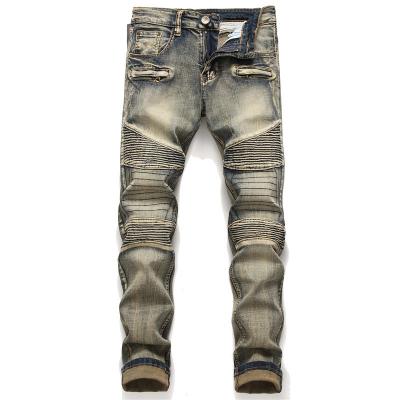 China Fashionable Distressed Layered Jeans Leg Biker New Design Viable Straight Jeans Men Slim Denim Pants for sale