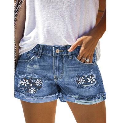 China Color Fade Proof Popular Women's Clothing Hot Sale High Waist Denim Shorts Plus Size Loose Print Ripped Jeans Women for sale