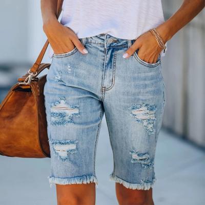 China Retro Ripped High Waist Denim Loose Cropped Pants Viable Wholesale Mommy Shorts Fashions Casual Plus Size Women's Jeans for sale