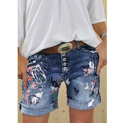 China Color Fade Proof Hot Sale High Waist Denim Shorts Plus Size Loose Optional Multicolor Printed Streetwear Casual Women Jeans for sale