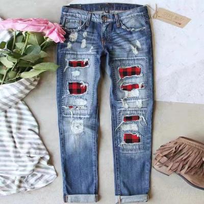 China High Quality Fashion Breathable Custom Loose Denim Pants Womens Jeans High Waist Printed Ripped Plus Size Blue Womens Jeans for sale