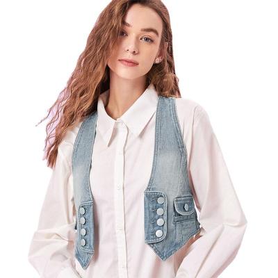 China 2022 New Viable Y2k Streetwear Women Washed Denim Jacket Blue Slim Ladies Sleeveless Vest Short Vest for sale