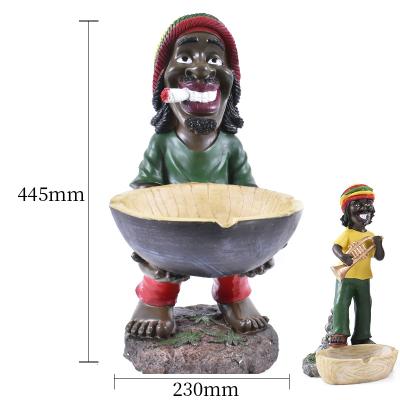 China Big Floor Stand Large Outdoor Ashtray Resin Jamaican Rasta Ashtray for sale