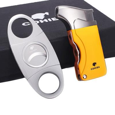 China Luxury Deluxe Cigar Torch Lighter With Cigar Cutter Gift Set for sale