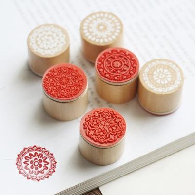 China Kids DIY Custom Stamps Crafts Card Making Stamps 6pcs Set Wooden Mounted Rubber Stamps For Kids Handles Card Making Stamps Set Custom for sale