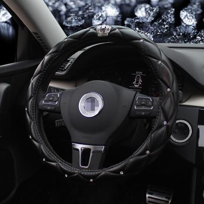 China Beautiful High Quality Universal 38 cm Crystal Rhinestones Auto Steering Wheel Cover Diamond Sheepskin Soft Breathable Anti-Slip Crown for sale