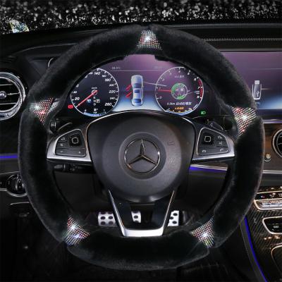 China Mcow Bling Bling Fur Handcraft Rhinestone Crystals Universal Fit Car Steering Wheel Covers for sale