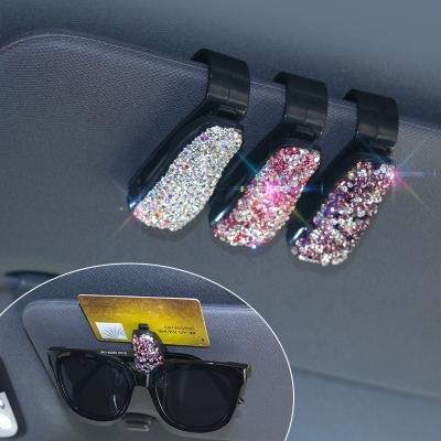 China Sunglasses Rhinestone Car Glasses Cut Car Visor Sun Glasses Frame Card Holder Clip for sale