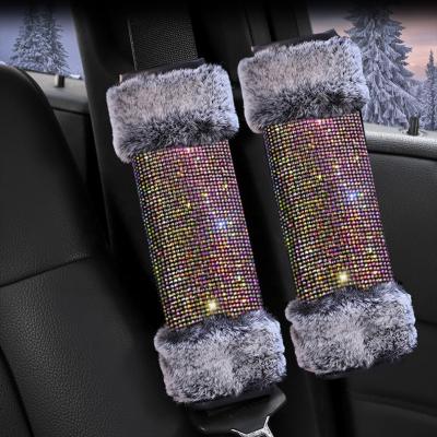 China Diamond Auto Villus Hand Brake Gear Clutch Cover Car Seat Belt Shoulder Pad Luxury Car Seat Belt Cover Winter Decoration Styling Suit for sale